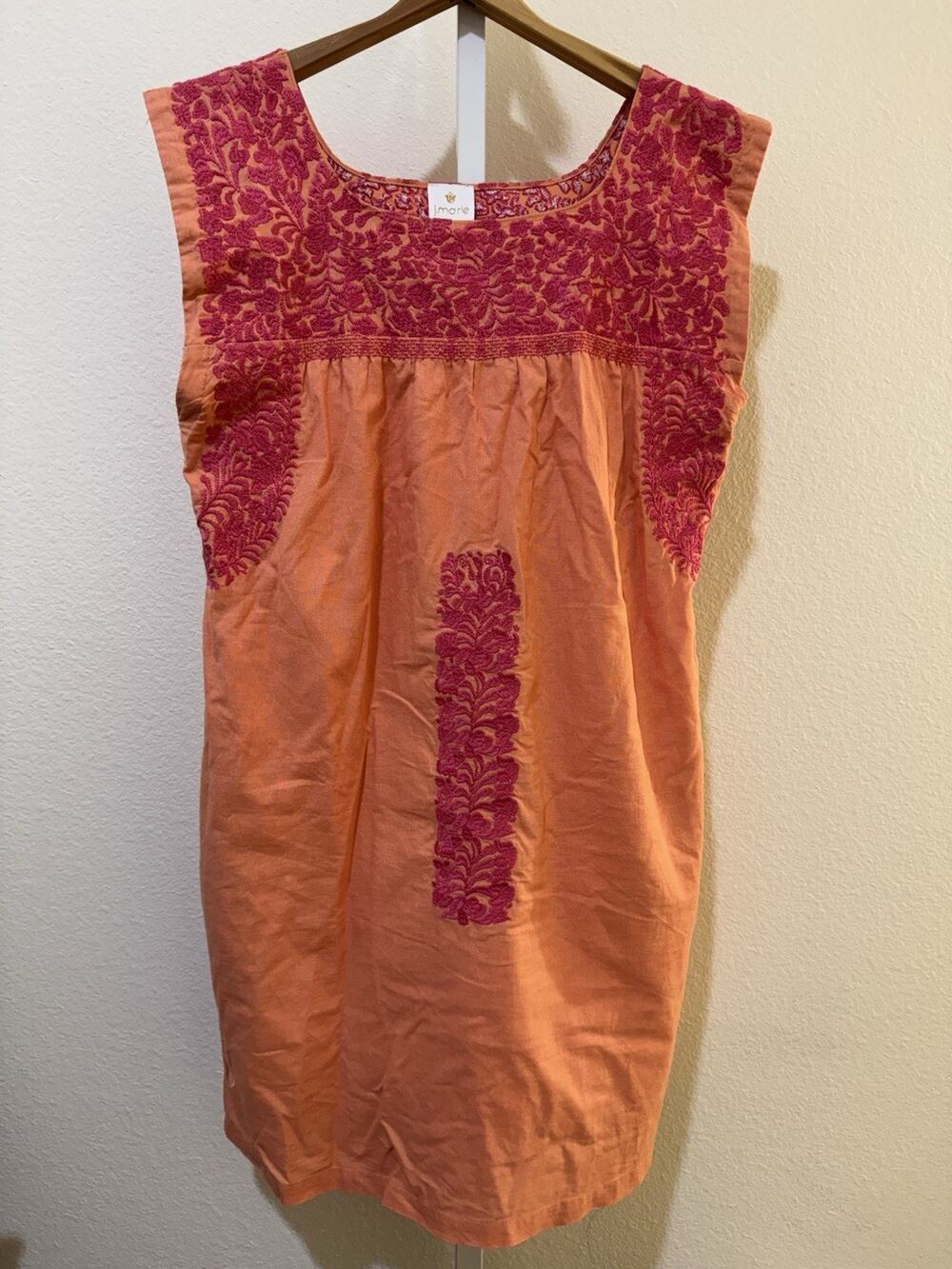 J.Marie embroidered Linen Dress size M orange Pink